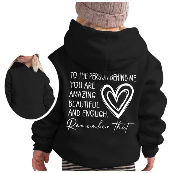 Girls' Hoodies Cozy Letter Print Hooded Long Sleeve Pullover Top with Pocket Daily Wear Sweatshirts for Girls Black 3 Years-4 Years