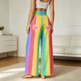 thumbnail image 5 of RUTAYY Women's Pants Wide Leg Rainbow Vertical Stripe Heart Print High Waist Elastic Waist Side Pockets Loose Casual Vacation Trousers, 5 of 6