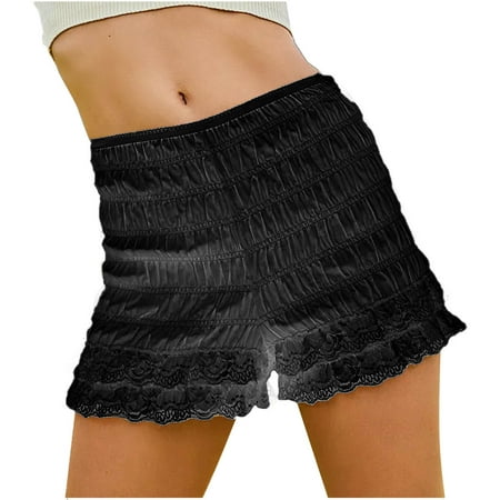 Besolor Womens Ruffle Lace Trim Bloomers Smocked Mini Shorts Cute Frill Ruched Pj Bottoms Pajama Shorts Sleepwear