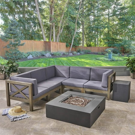 7-Pc Outdoor Sectional Sofa Set with Fire Pit in Gray - Walmart.com