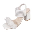 thumbnail image 3 of Women's Wide Width Block Heel Sandals, Ruffled Flower Peep Toe Slingback Dress Shoes, Comfortable Casual Summer Heels, Black/White, 3 of 10