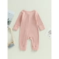 thumbnail image 4 of Wassery Infant Baby Girls Long Sleeve Crew Neck Romper Solid Color Zipper Ribbed Jumpsuits Casual Spring Autumn Clothes 0-18M, 4 of 9