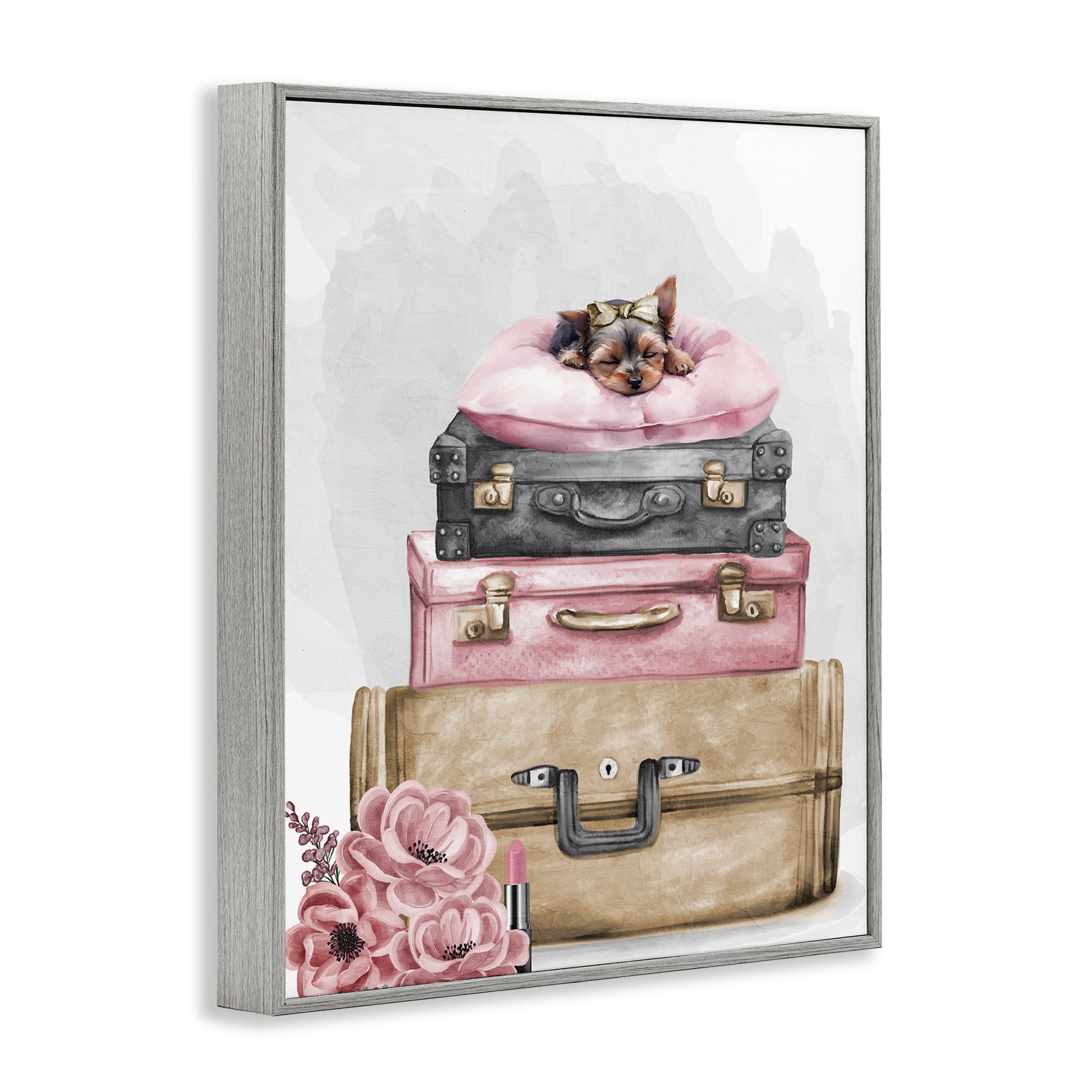 Stupell Industries Sleepy Pup Travel Gray Framed Giclee Art, design by Kim Allen