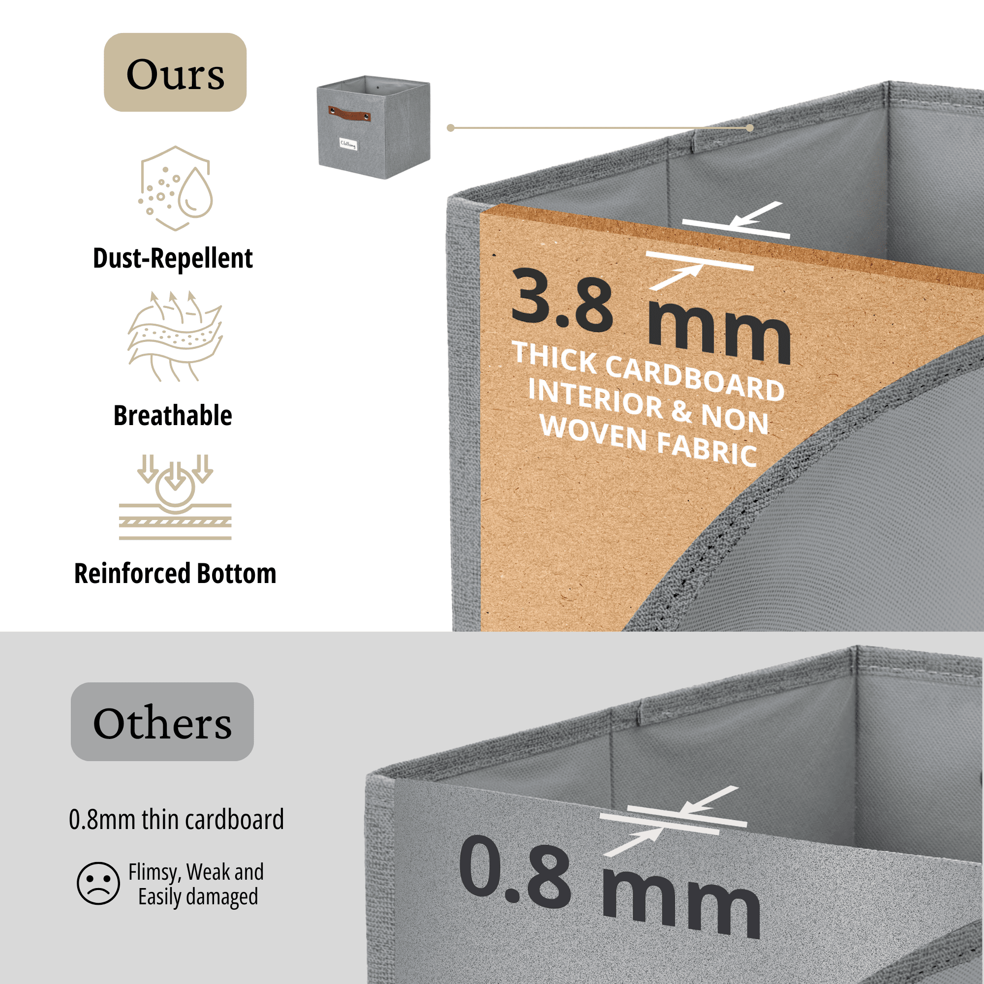 DECOMOMO Cube Storage Bins, Fabric Baskets 11 x 11, Organizer Bins (Grey, Set of 6)