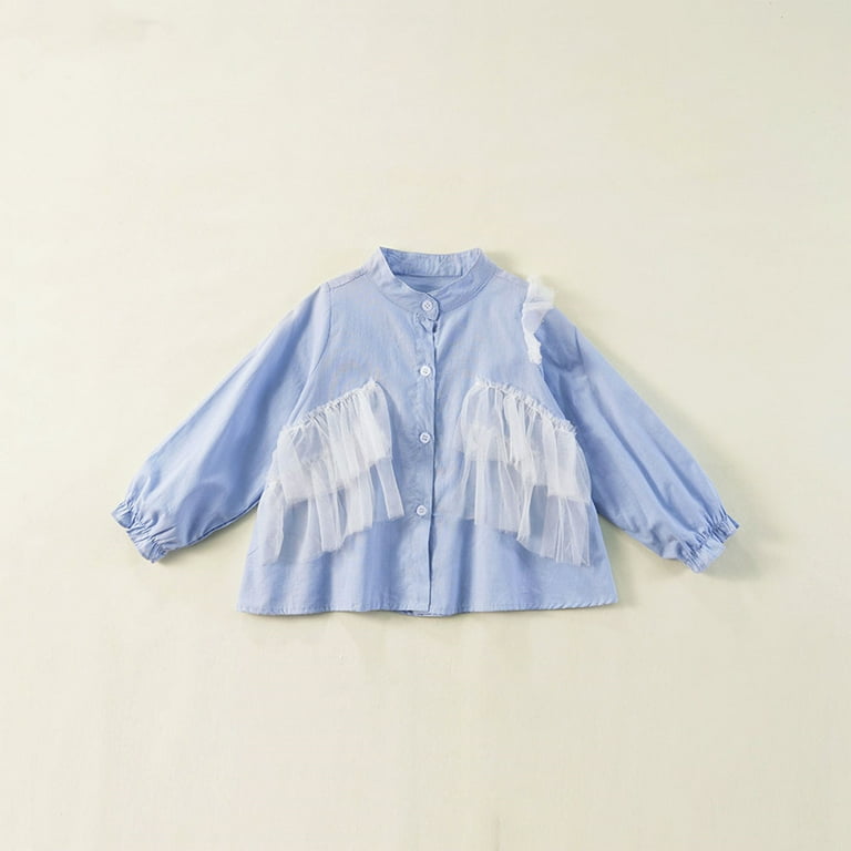 Kids Girl Mesh Trim Long Sleeve Dressy Shirt