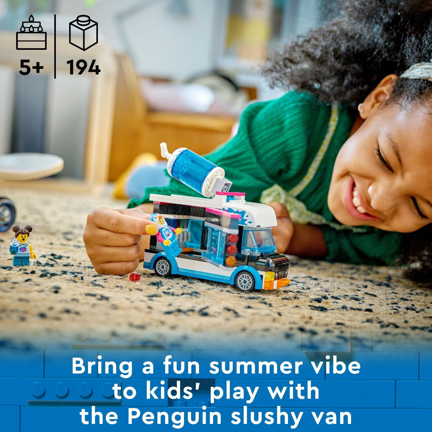 LEGO City Penguin Slushy Van Building Toy, Features a Truck and Costumed Minifigure, Summer Series Set, Great Gift Idea for Boys, Girls and Kids Ages 5 and Up, 60384