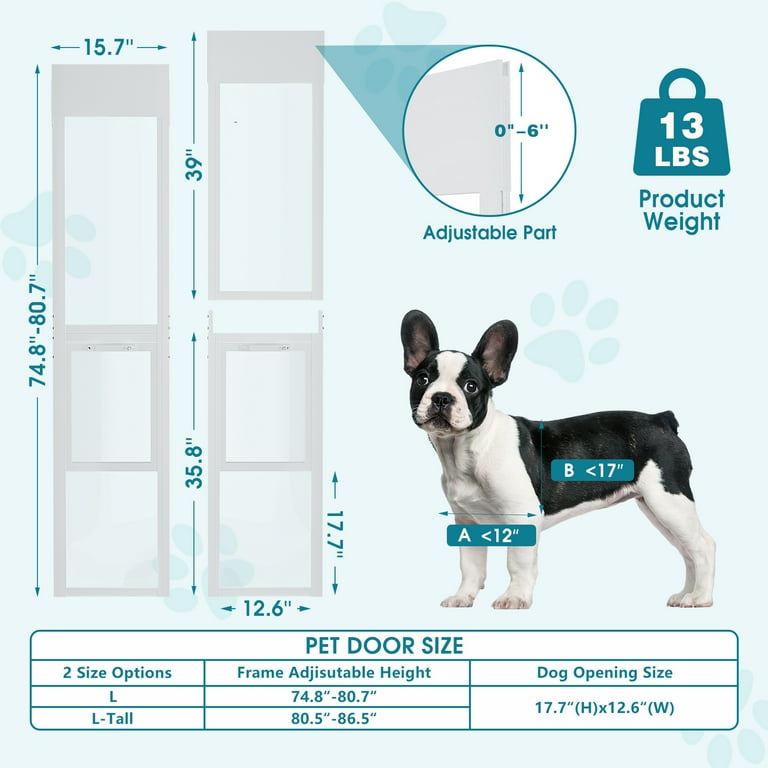 MOPHOTO Dog Door for Sliding Glass Door, 74 3/4