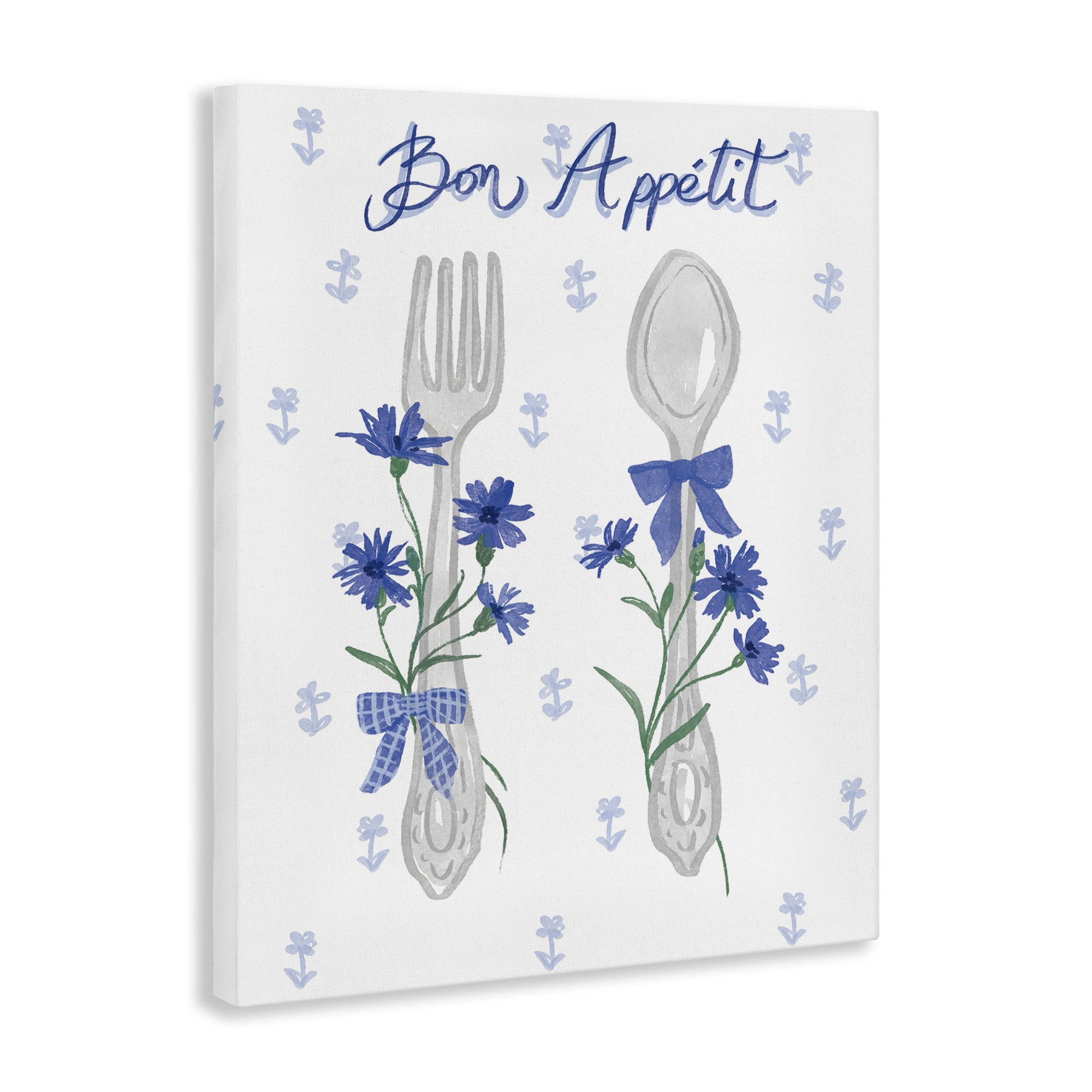 Stupell Industries Bon Appetit Floral Silverware Food & Beverage Painting Wrapped Canvas Art Print Wall Art, 30 x 40
