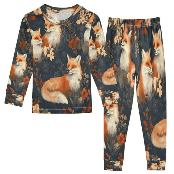 BZSMCE Unisex Pajama Set Snug-Fit Cotton Sleepwear Playful Foxes Printed