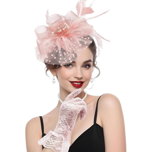 5Pcs Fascinators Hat for Women Tea Party Veil Mesh Headband Feather Hat for Women Veil Tea Party Hats(Pink)