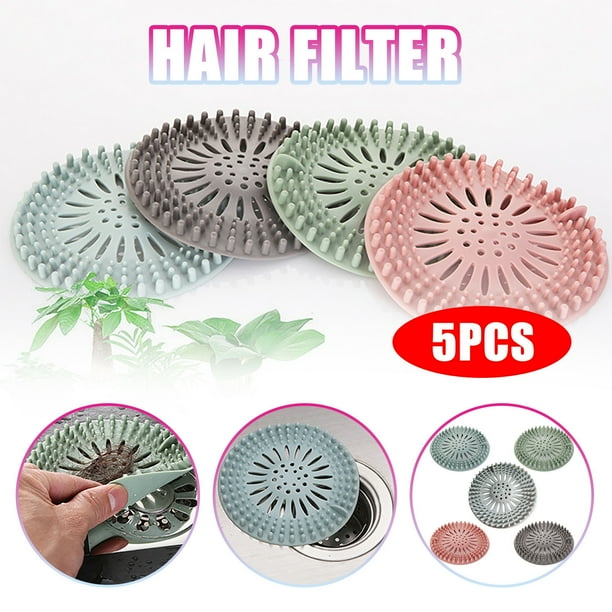 5 Tapones de Goma Atrapapelos Fáciles de Instalar y Limpiar para Desagües de Ducha, Baño y Cocina.