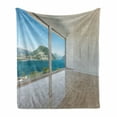 thumbnail image 1 of Modern Soft Flannel Fleece Blanket, Interior of Penthouse Empty Living Room Large Windows Sea Mountains View Art, Cozy Plush for Indoor and Outdoor Use, 60" x 80", White Blue Beige, by Ambesonne, 1 of 6
