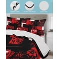thumbnail image 4 of Quilts Queen Size Bedding Set, Red Black Lightweight Quilted Comforter, Modern Abstract Art Botanical Soft Reversible Bedspread Coverlet with Pillow Covers for All Season, 90" x 96", 4 of 7