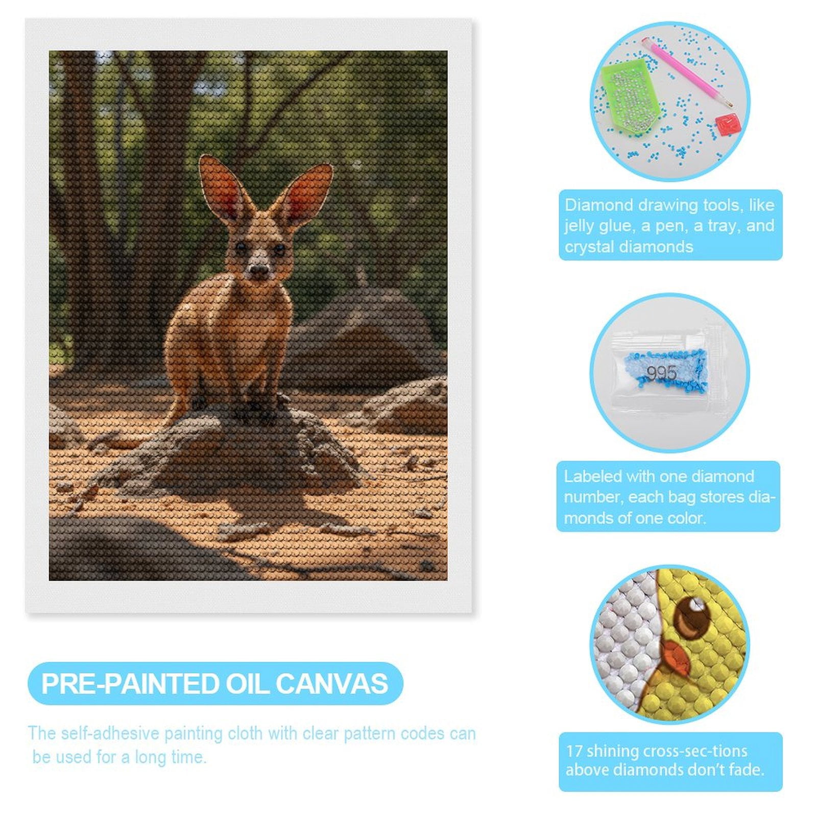Diamond Art Kits for Adults, Kangaroo Bunny Mix Nature Rocks 5D Diamond Painting Kits for Adults Beginners, DIY Full Drill Diamond Painting, Gem Art and Crafts 12x16