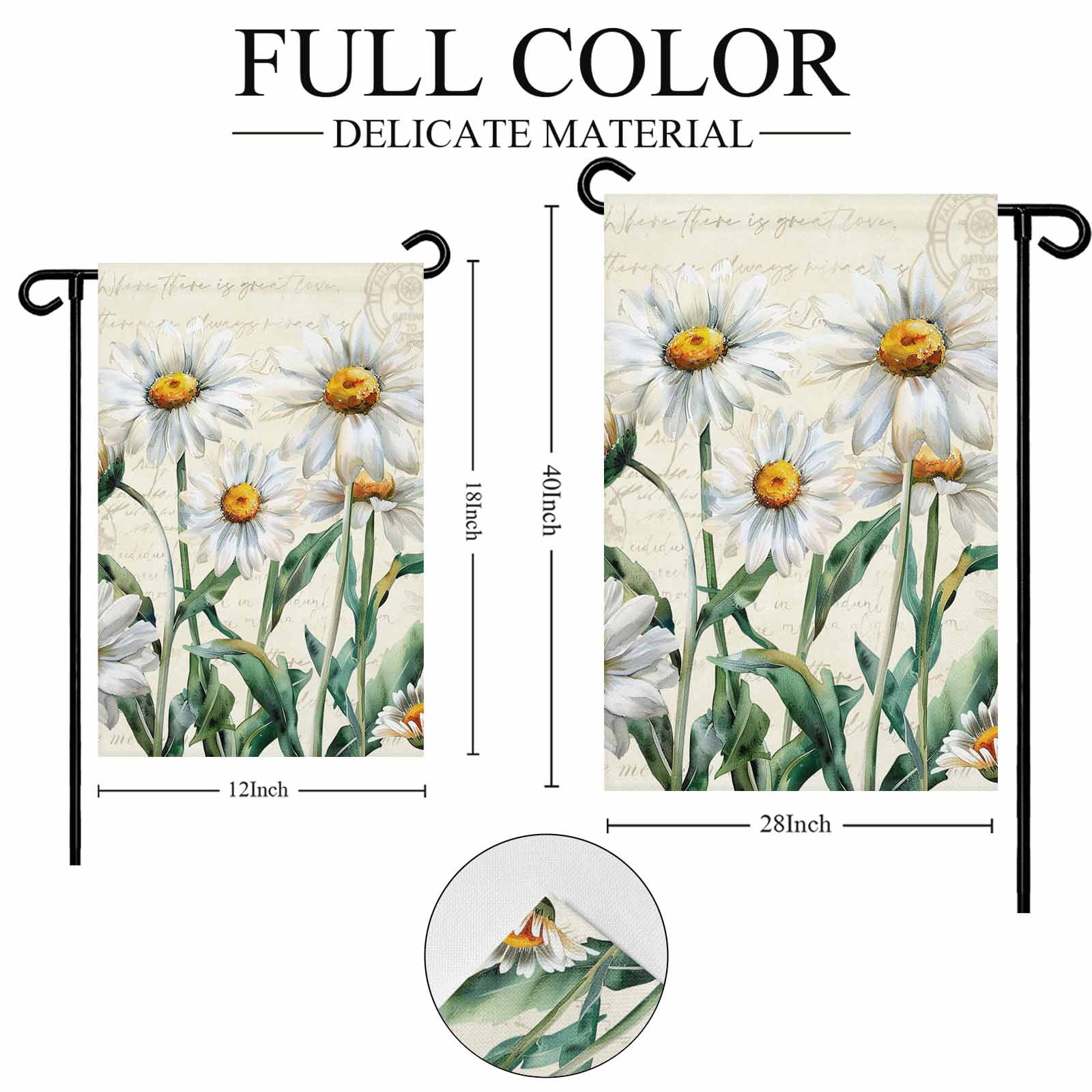 Garden Flag Double-Side Printed House Flag Daisy Floral Yard Flag Farmhouse Vintage Flower Welcome Banner Decor Outdoor Holiday Decorations 28*40in