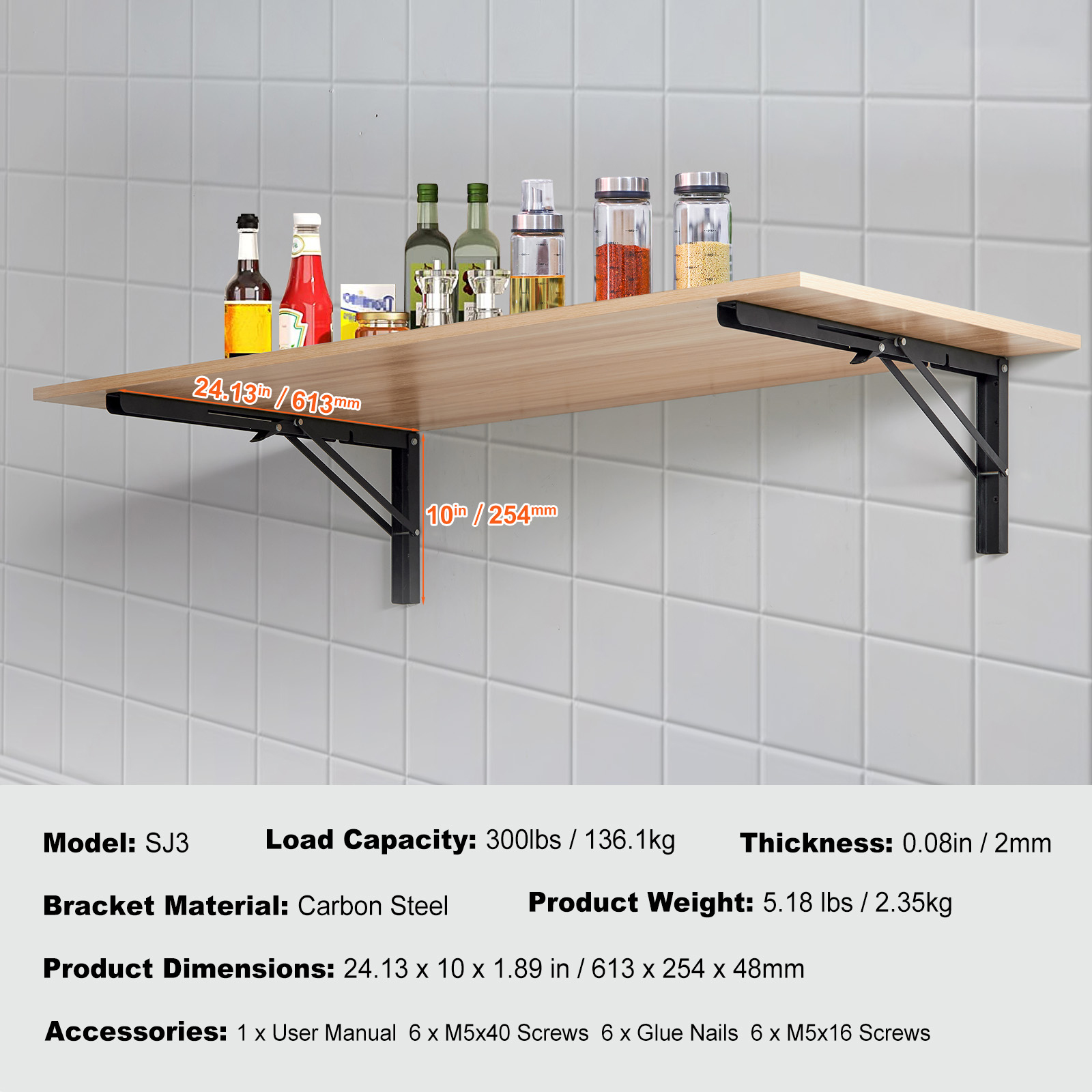 KFFKFF 24in Folding Shelf Brackets, Heavy-Duty Iron photo 7
