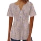 thumbnail image 1 of Tops de Algodón para las Mujeres Impreso en V-Cuello Botón Arriba Manga Corta Superior, Imitación Algodón Casual Blusa, 1 of 3