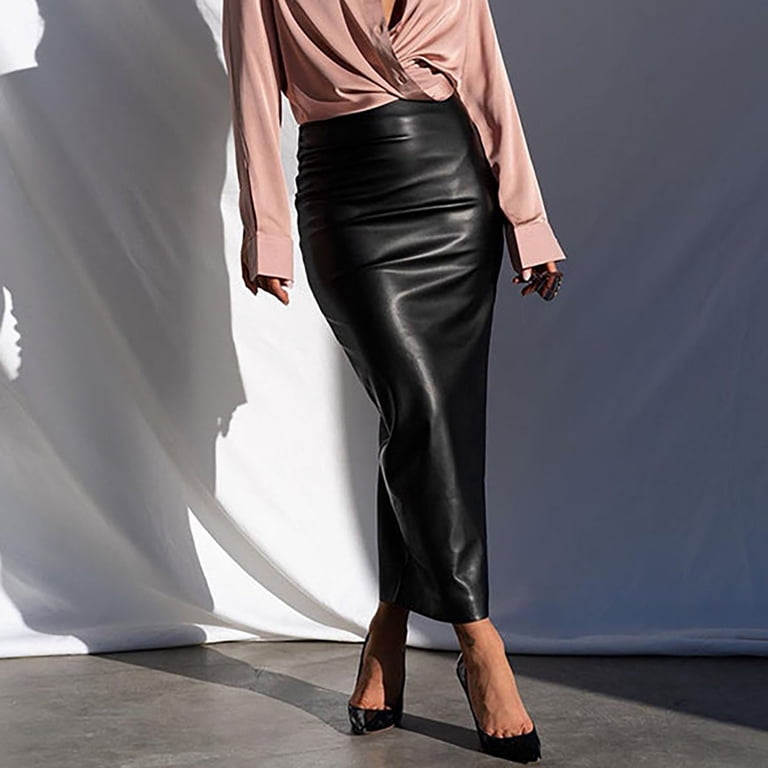 VUPSGEZ Women's Faux Leather Slit Slim Fit Breathable Midi Skirt Concert  Pencil Skirt Pleated Dress Party Skirt (Black,M) - Walmart.com