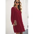 thumbnail image 4 of Women's Split V Neck Ruffled Sleeves Shirt Dress, 4 of 13