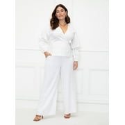 ELOQUII Elements Women's Plus Size Puff Sleeve Wrap Top