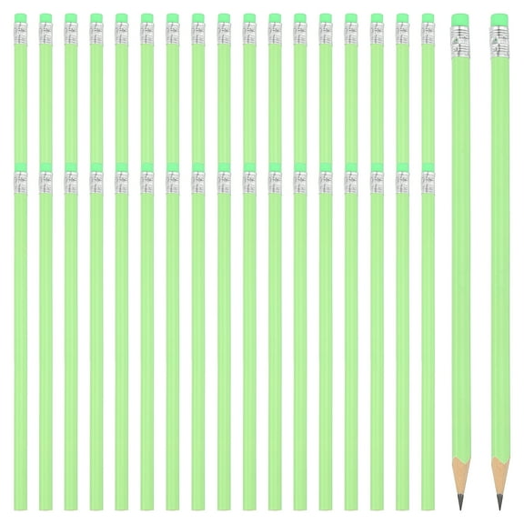 Uxcell Round Pencils, 36 Pack Triangle HB Graphite Pencil with Eraser, Green