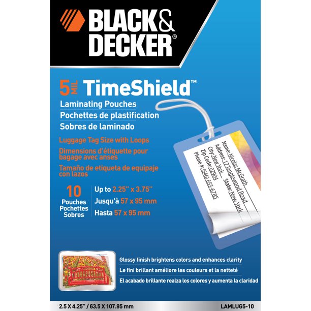 BLACK+DECKER TimeShield Thermal Laminating Pouches, Luggage Tag with