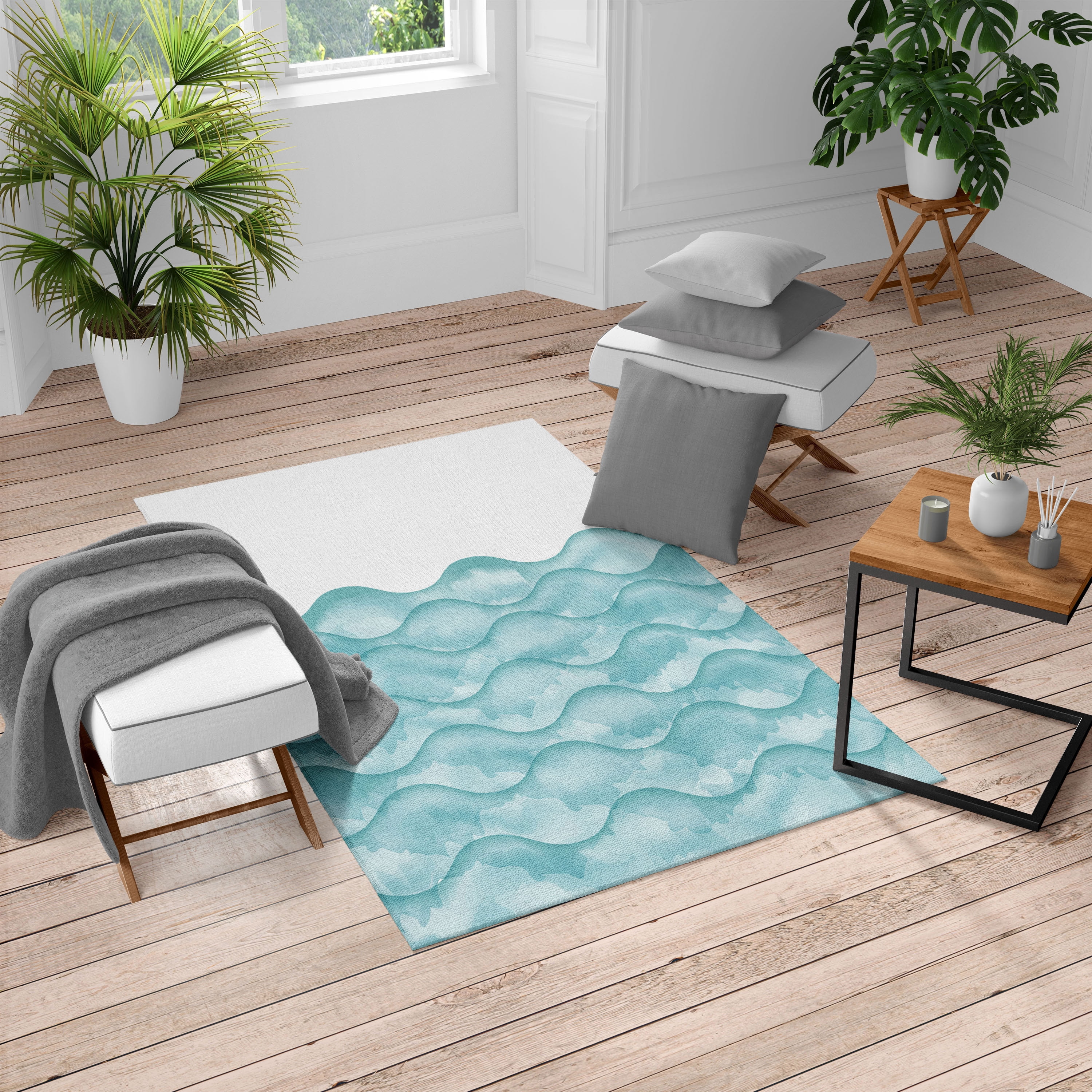 Ocean Texture Rug Ocean Turkish Area Rug, Sea Waves Illustration Features Liquid Ocean ...