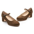 thumbnail image 2 of YDN Women Lovely Closed Toe Low Block Heel Pumps Chunky Adjustable Strap Buckle Mary Janes Fashion Ballroom Dress Shoes Size 5.5 Brown, 2 of 4