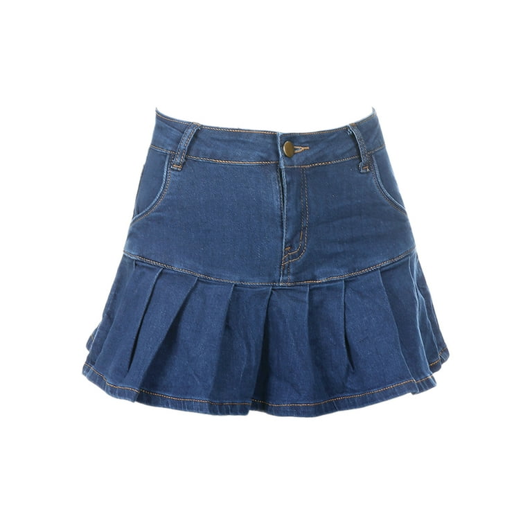 Women s Ruffle Denim Mini Skirt Aesthetic Low Waist Jeans Skirt Pleated A line Short Bodycon Pencil Jean Skirts