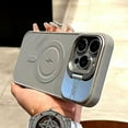 thumbnail image 3 of Fashion Magnetic Wireless Charging Phone Case For iPhone 15 14 13 12 11 Pro Max Plus Magsafe Lens Flip Bracket Protection Cover Dark Purple For 15 ProMax, 3 of 6