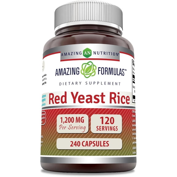 Amazing Formulas Red Yeast Rice 1200mg Per Serving 240 Capsules Supplement | Non-GMO | Gluten Free