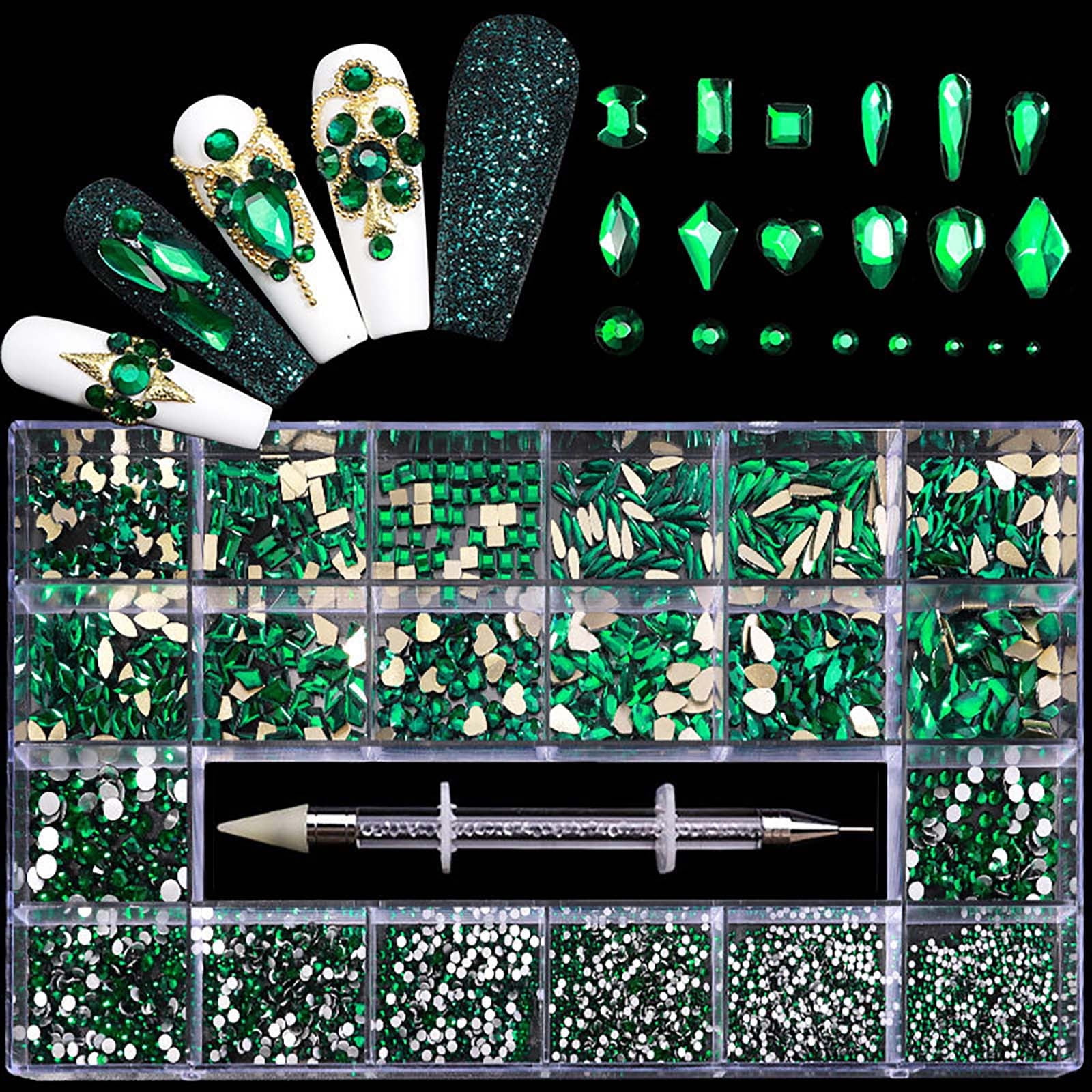Fridja Boxed Nail Art Diamond Flat Glass Shaped Diamond DIY Nail Art Jewelry Set