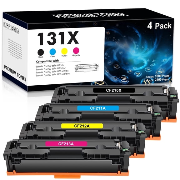 131X 131A Toner Cartridge 4-Pack Compatible for 131A 131X CF210X Laserjet Pro 200 Color MFP M276nw M251nw M251n M276n CF210A CF211A CF212A CF213A Printer Ink (Black Cyan Yellow Magenta)