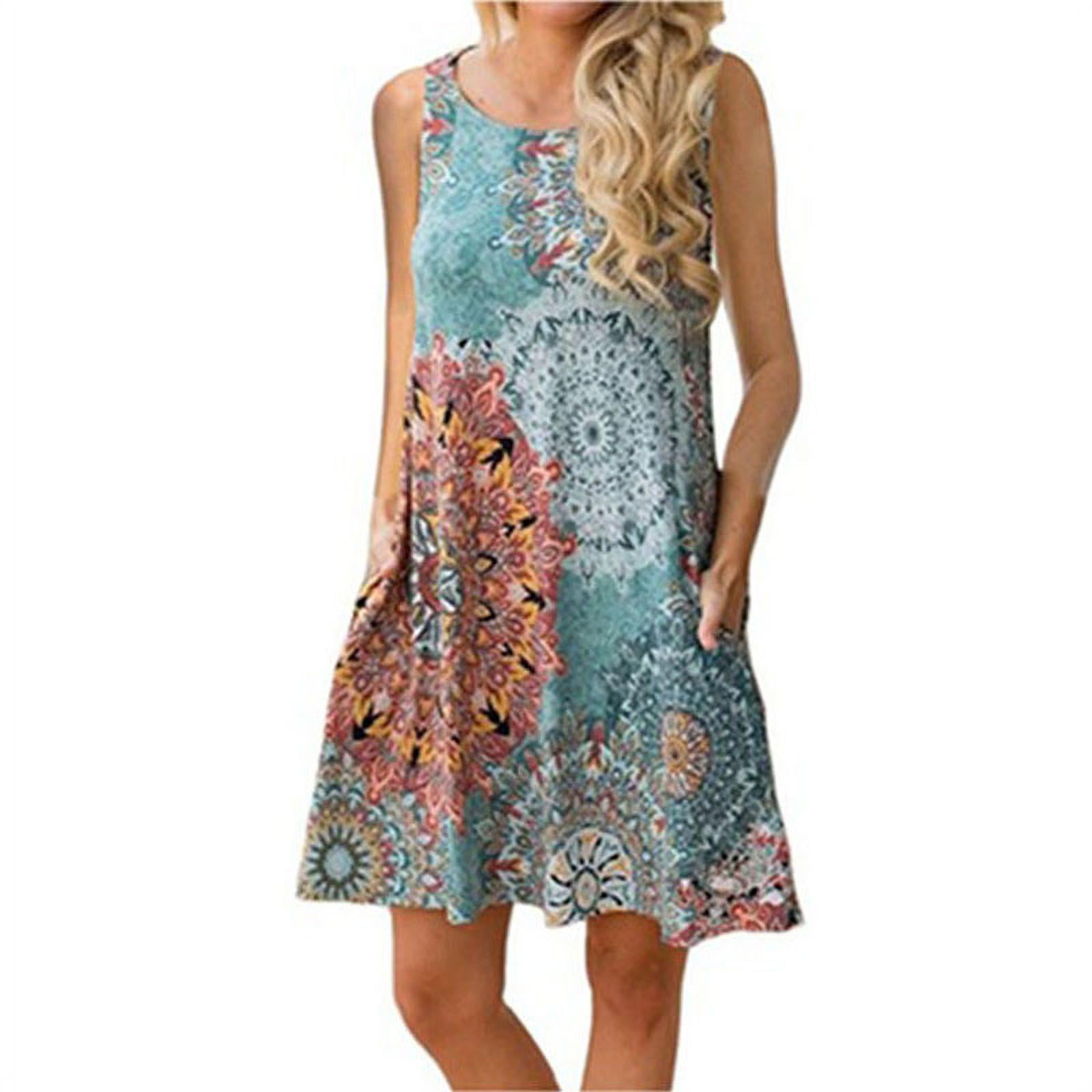 Womens Sleeveless Printed Flower Style Casual Floral Mini Dress