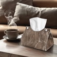 thumbnail image 4 of COEQINE PU Leather Tissue Box Cover Tissue Container Rectangular Table Dryer Sheet Dispenser 7.95"X4.92"X4.52" for Vanity Countertop Nightstand Dining Table, Brown Marble, 4 of 7