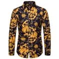 thumbnail image 2 of Blusa y camisa de manga larga con cuello vuelto para hombre, informal, con estampado de rosas, botones, manga larga, cuello vuelto, blusa de poliéster para hombre, 2 of 4