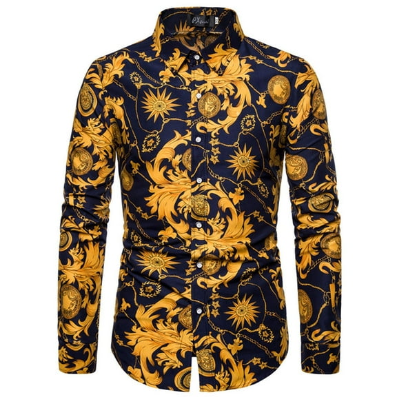 Mens Long Sleeve Printed Shirt, Regular Fit, Unique Pattern, Soft Fabric, Ideal for Summer Casual Gatherings and Social Events