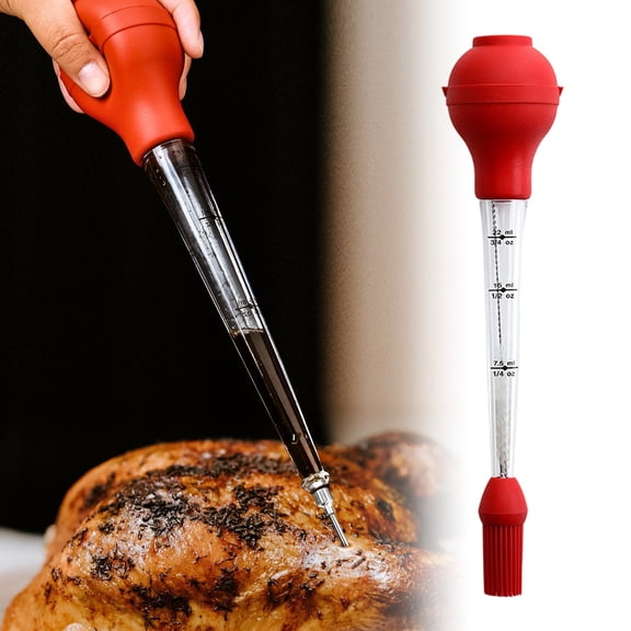 Turkey Baster Syringe, Meat Injector For Cooking & Basting, Plastic Turkey Baster With Marinade Injector Needle, Silicone Bulb & Basting Brush