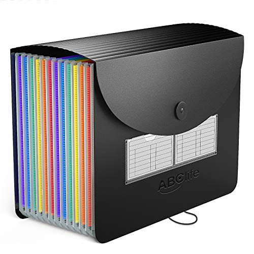 ABC life Accordian File Organizer 13 Pockets Expanding File Folder/Portable A4 Letter Size Filling Box,Plastic Rainbow Accordion Bill Paper Document Receipt Organizer Colored Tabs for Office School 