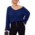 thumbnail image 1 of Camiseta mujer, Suéteres de talla grande para mujer Suéteres de punto casuales de manga larga con cu Meterk Azul/Extragrande, 1 of 7