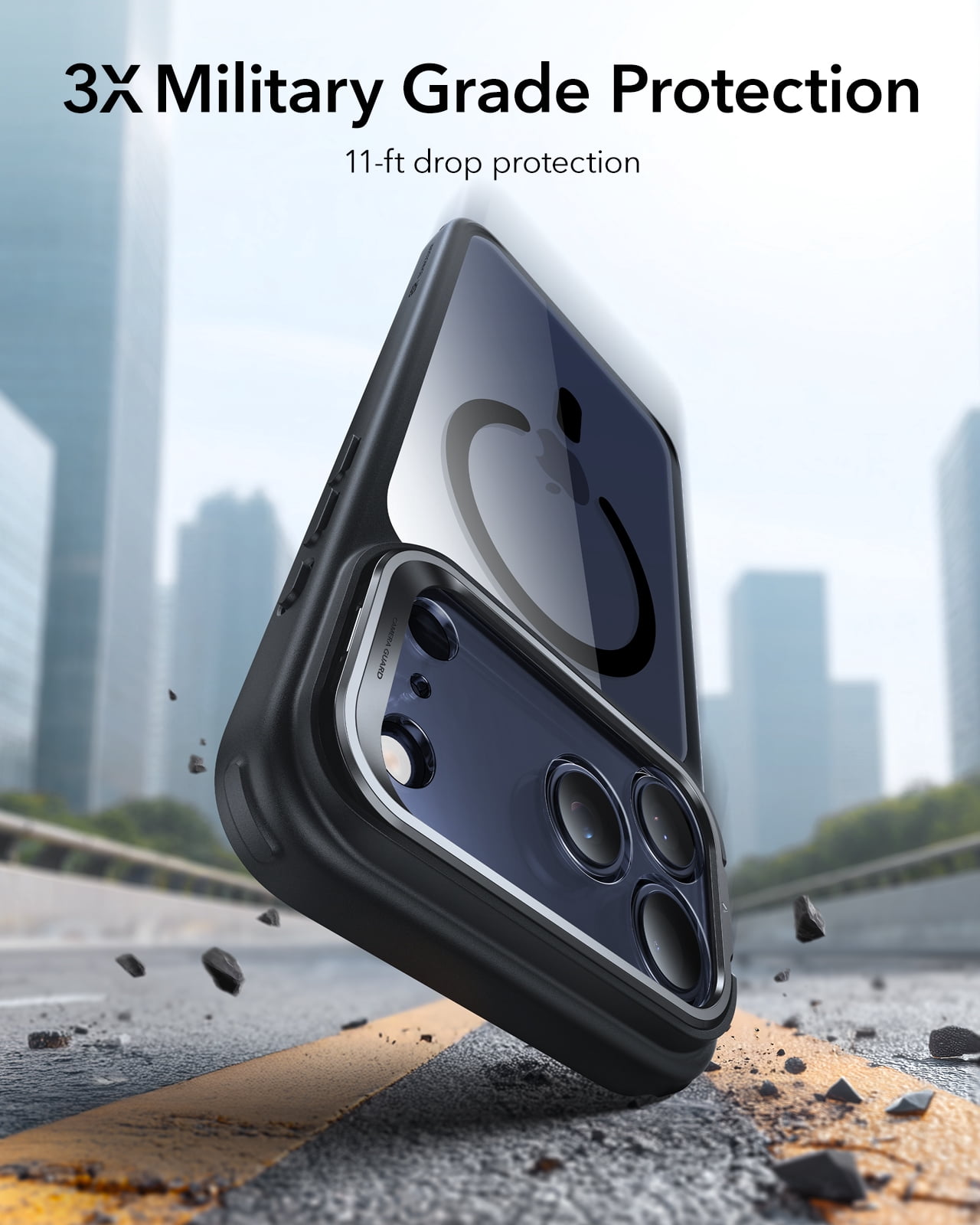 ESR Magnetic Case with Stash Stand Compatible with iPhone 17 Pro Max, Military-Grade Drop Protection & Camera Control Cover, MagSafe Compatible Scratch-Resistant, Clear Black