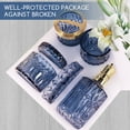 thumbnail image 6 of AOMOTA 5Pcs Bathroom Accessories Set, Modern Glass Bathroom Accessories with Lotion Soap Dispenser, Soap Dish, Toothbrush Holder, Tumbler, Cotton Swab Jars, Perfect for Bathroom Theme Gift,Blue, 6 of 11