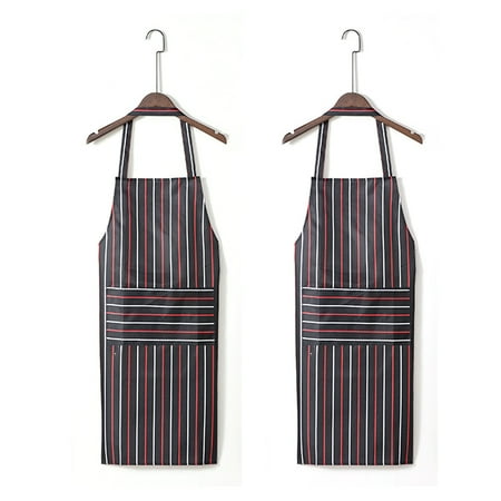 

2pcs Kitchen anti-fouling comfortable breathable household striped apron thickened waterproof oil-proof apron - Black and red
