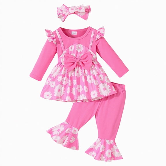 CAUYDY Newborn Outfits for Girl 6 9 12 18 24 Months 3T 4T 5T Toddler Long Sleeve Tops Elastic Pants 2 Piece Set Baby Fall Winter Clothing Sizes 18-24 Months,Pink