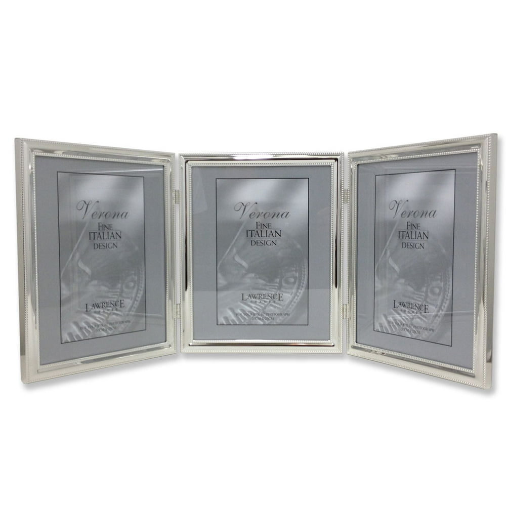 Lawrence Frames Silver Plated Double Bead 8x10 Hinged Triple Picture