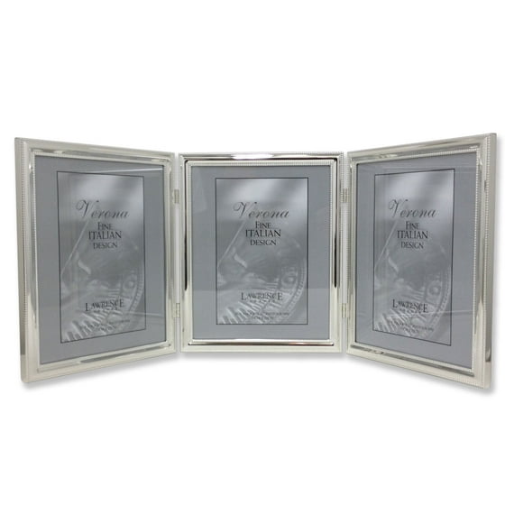 510780t Silver Plated Double Bead 8x10 Hinged Triple Picture Frame