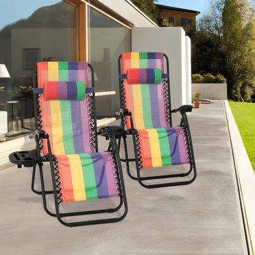Foldable Zero Gravity Chair Set of 2 Patio Beach Lounge Recliner w/Holding Tray