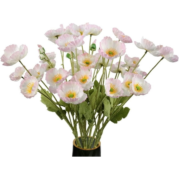 10PCS Poppy Flowers Artificial Silk Poppy Flowers Faux Poppy Stems Silk Single Flowers for Home Decor Bouquet Wedding Party Table Centerpiece Arrangement(White)