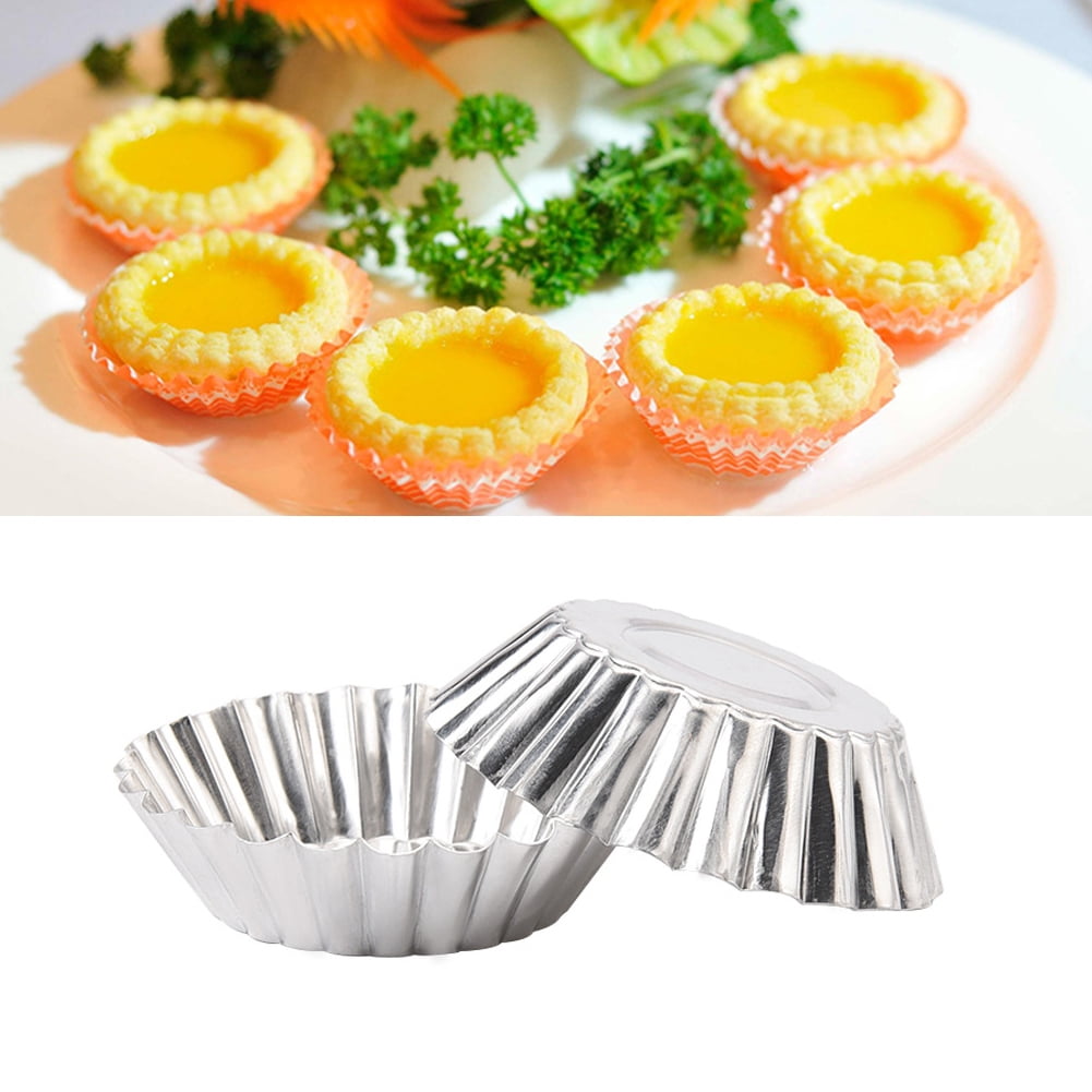 48pcs Aluminum Alloy Egg Tart Molds Thick Reusable Flower Cupcake Mold