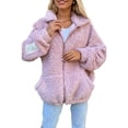 thumbnail image 2 of Womens Casual Oversized Fleece Jacket Fall Winter Warm Lapel Zip Up Plush Cardigan Outerwear Coat with Pockets Pink S, 2 of 5